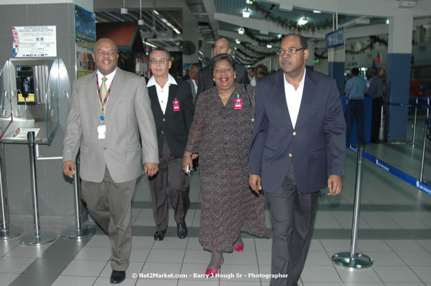 Minister of Tourism, Hon. Edmund Bartlett - Director of Tourism, Basil Smith, and Mayor of Montego Bay, Councilor Charles Sinclair Launch of Winter Tourism Season at Sangster International Airport, Saturday, December 15, 2007 - Sangster International Airport - MBJ Airports Limited, Montego Bay, Jamaica W.I. - Photographs by Net2Market.com - Barry J. Hough Sr, Photographer - Negril Travel Guide, Negril Jamaica WI - http://www.negriltravelguide.com - info@negriltravelguide.com...!