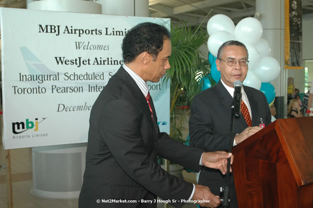 MBJ Airports Limited Welcomes WestJet Airlines - Inaugural Scheduled Service From Toronto Pearsons International Airport - Monday, December 10, 2007 - Sangster International Airport - MBJ Airports Limited, Montego Bay, Jamaica W.I. - Photographs by Net2Market.com - Barry J. Hough Sr, Photographer - Negril Travel Guide, Negril Jamaica WI - http://www.negriltravelguide.com - info@negriltravelguide.com...!