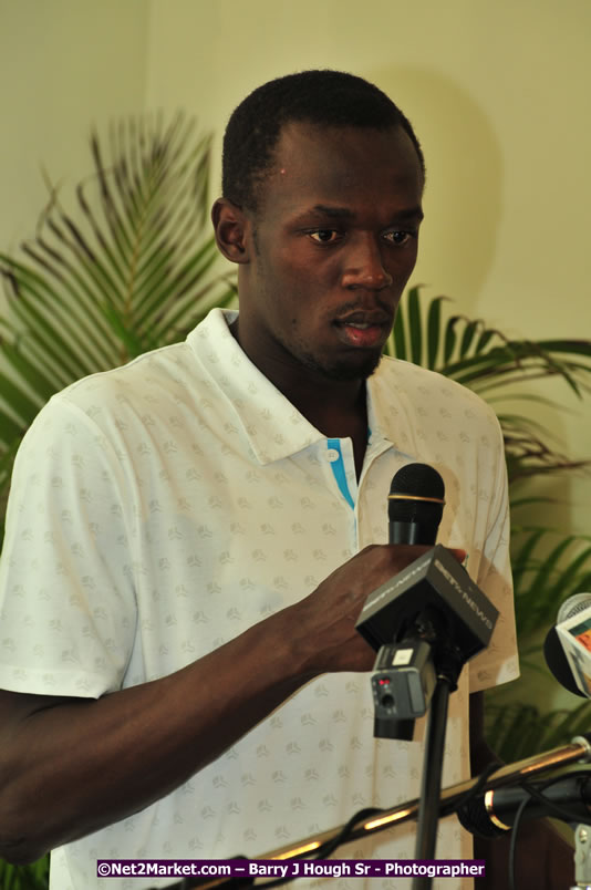 Usain Bolt of Jamaica - The Fastest Man In The World  - Usain Bolt Homecoming Celebrations - Press Conference at the Grand Bahia Principe &amp; Sherwood Content - Waldensia Primary School - Photographs by Net2Market.com - Barry J. Hough Sr. Photojournalist/Photograper - Photographs taken with a Nikon D300 - Negril Travel Guide, Negril Jamaica WI - http://www.negriltravelguide.com - info@negriltravelguide.com...!