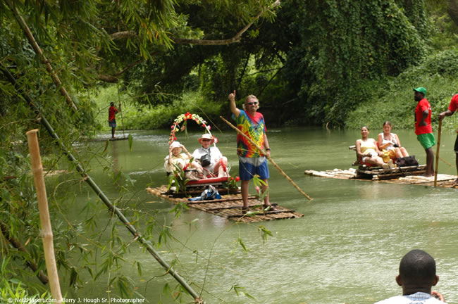 Rafting on the Martha Brae - Virgin Atlantic Inaugural Flight To Montego Bay, Jamaica Photos - Sir Richard Bronson, President & Family, and 450 Passengers - Rafting on the Martha Brae - Tuesday, July 4, 2006 - Negril Travel Guide, Negril Jamaica WI - http://www.negriltravelguide.com - info@negriltravelguide.com...!