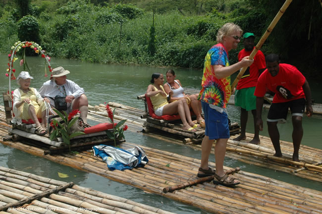 Rafting on the Martha Brae - Virgin Atlantic Inaugural Flight To Montego Bay, Jamaica Photos - Sir Richard Bronson, President & Family, and 450 Passengers - Rafting on the Martha Brae - Tuesday, July 4, 2006 - Negril Travel Guide, Negril Jamaica WI - http://www.negriltravelguide.com - info@negriltravelguide.com...!