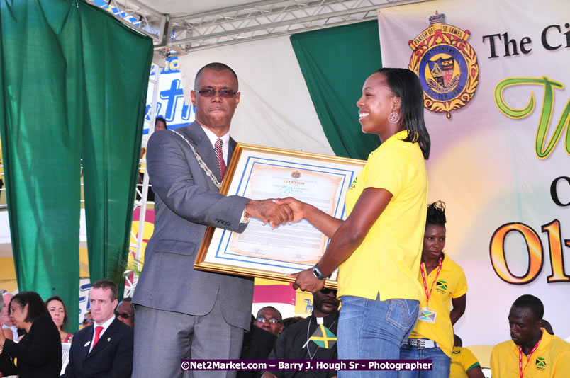 The City of Montego Bay Welcomes Our 2008 Olympians - Western Motorcade - Civic Ceremony - A Salute To Our Beijing Heros - Sam Sharpe Square, Montego Bay, Jamaica - Tuesday, October 7, 2008 - Photographs by Net2Market.com - Barry J. Hough Sr. Photojournalist/Photograper - Photographs taken with a Nikon D300 - Negril Travel Guide, Negril Jamaica WI - http://www.negriltravelguide.com - info@negriltravelguide.com...!